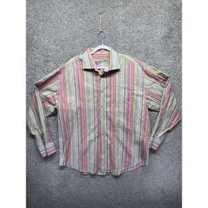 VTG‎ Bugatchi Uomo Mens XL Striped Multicolor Long Sleeve Embroidered Rainbow